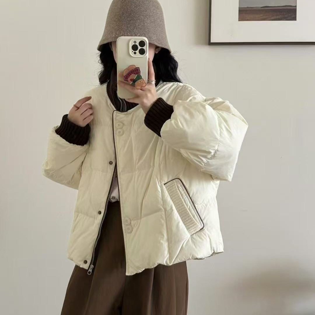 针织拼接立领羽绒服女冬季新韩版百搭宽松休闲轻薄保暖外套孙0.74