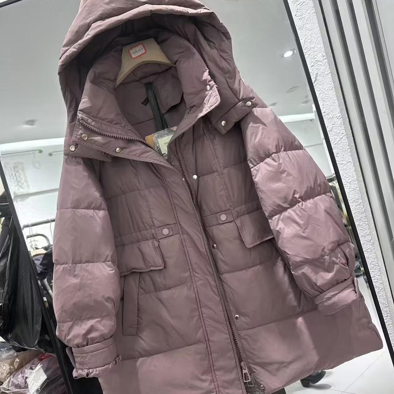 羽绒服连帽中长款抽绳收腰