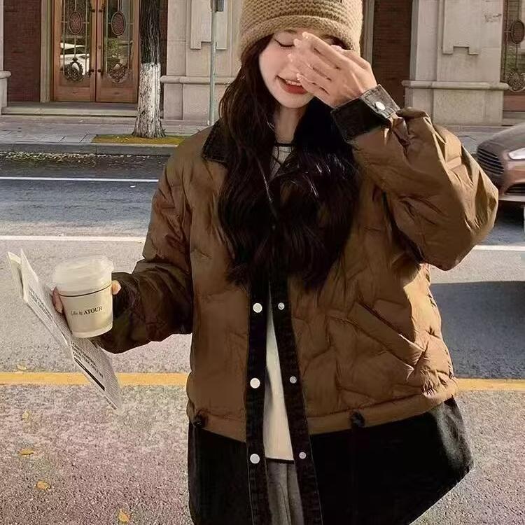 羽绒服牛仔拼接常规翻领