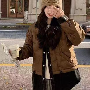 新款 设计感牛仔拼接羽绒服女冬季 下摆抽绳宽松休闲保暖外套0.52