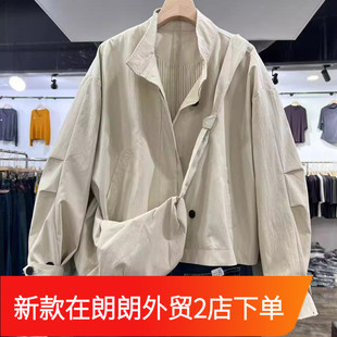 立领单排扣外套女春季新款韩版宽松显瘦休闲上衣搭斜跨包0.51