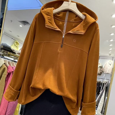 刺绣连帽抓绒长袖T恤女秋冬新款宽松显瘦百搭休闲打底金0.41