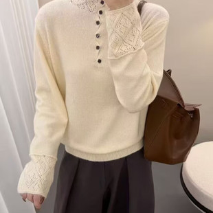 浣熊绒钩花半高领套头毛衣女冬新款宽松显瘦休闲针织打底衫特0.4
