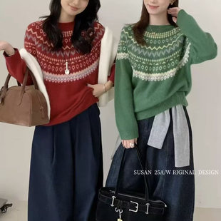 特0.32 宽松显瘦百搭休闲针织打底衫 圆领拼色套头毛衣女冬季 新款