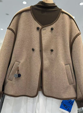 小香风毛呢外套女秋季新款圆领双排扣宽松显瘦百搭休闲上衣良0.97