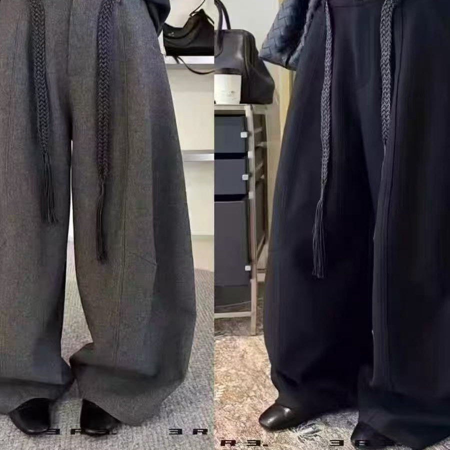 加绒毛呢阔腿裤弯刀裤