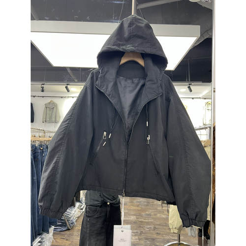 复古连帽抽绳工装冲锋衣女宽松早秋慵懒风休闲百搭短款外套世0.68