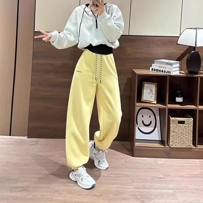 刺绣运动卫裤哈伦裤高腰