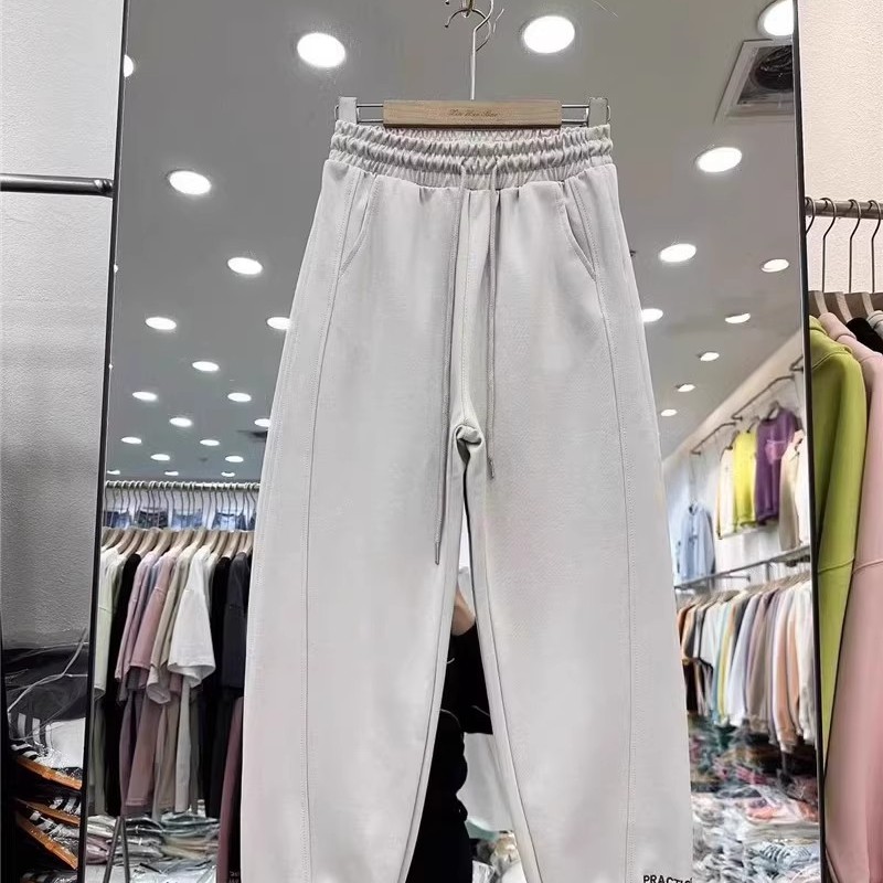 字母刺绣卫裤束脚高腰