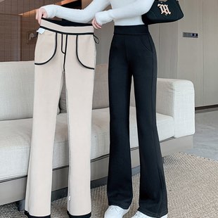 显瘦百搭休闲长裤 加绒加厚微喇裤 高腰弹力修身 新款 菲0.64 女冬季