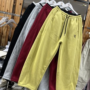 高腰拼色宽松显瘦百搭休闲弯刀裤 新款 女冬季 刺绣加绒加厚卫裤