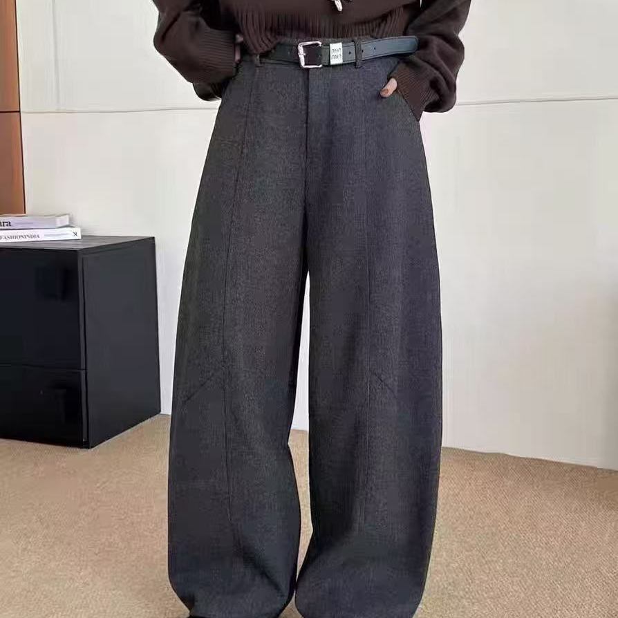毛呢加绒阔腿裤弯刀裤