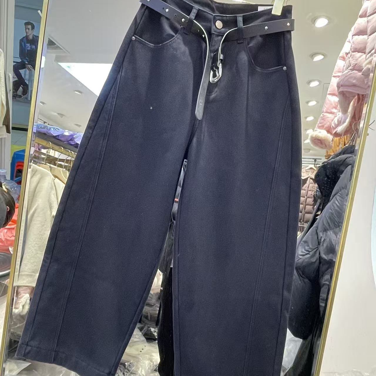 加绒加厚阔腿裤女冬季新款高腰宽松显瘦百搭休闲弯刀裤金0.98