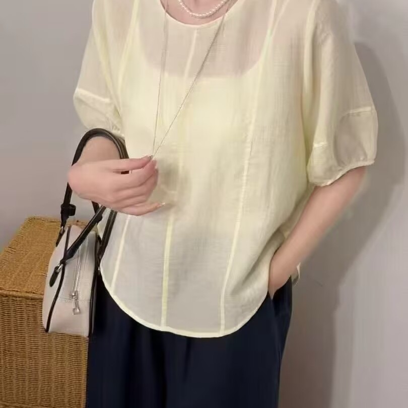 露背系带短袖衬衫宽松