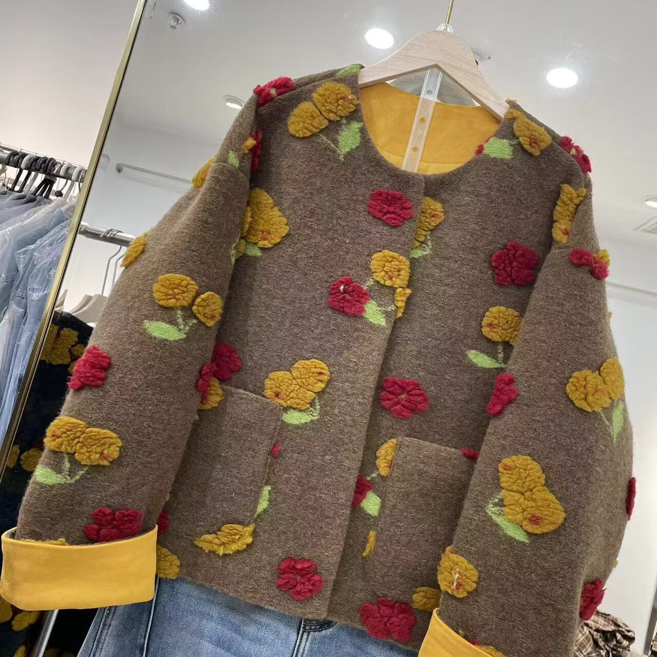 小香风立体花朵毛呢外套女秋冬新款圆领宽松显瘦休闲上衣顶0.88,女装/女士精品,短外套,淘宝优惠券,粉丝福利购,淘宝优惠卷