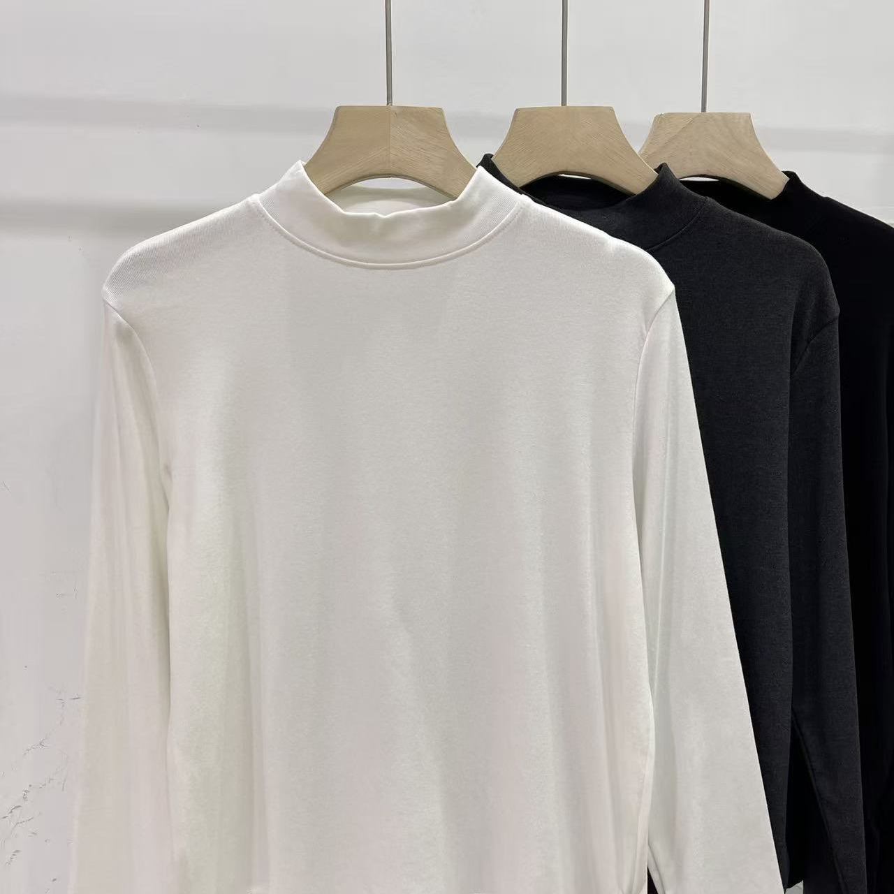 半高领长袖T恤加绒打底