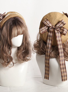 薄款贝雷帽夏季洛丽塔蝴蝶结JK格子lolita原创设计时尚春秋帽子女