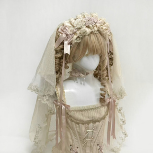 灯影手作小物Lolita发饰发夹花丸头纱蝴蝶结蕾丝生成色香槟色发带