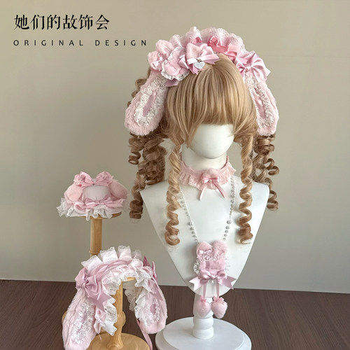 浅粉美乐兔草莓天使Lolita发带KC