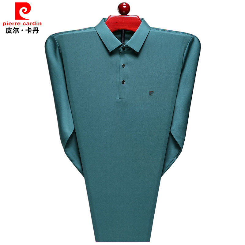 皮尔卡丹桑蚕丝长袖t恤男秋季2023新款男士薄秋衣中年爸爸polo衫