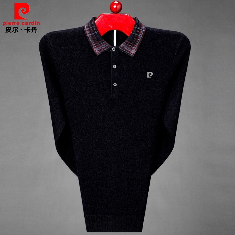 皮尔卡丹纯羊毛衫男加厚翻领毛衣