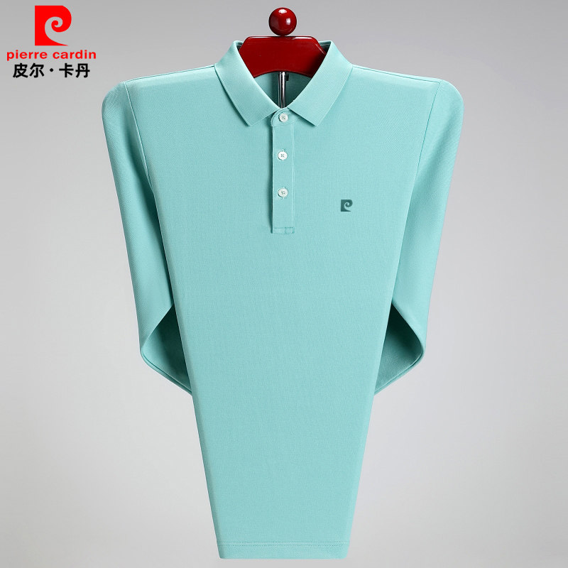 皮尔卡丹桑蚕丝长袖t恤男春秋翻领薄款打底衫大码中年男士polo衫