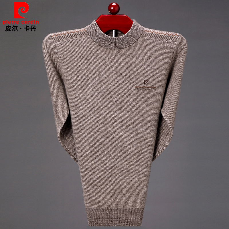 皮尔卡丹100纯羊绒衫男圆领加厚打底毛衣中年爸爸加厚羊毛衫冬季