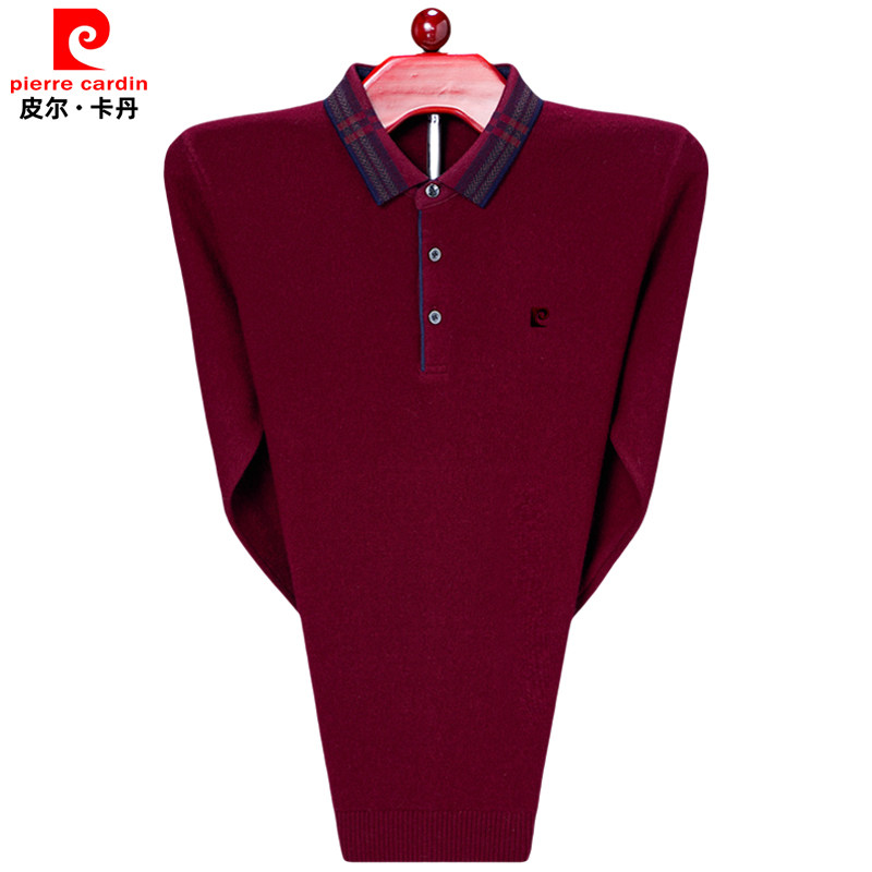 皮尔卡丹翻领羊绒衫男士冬季加厚针织衫中年爸爸内搭上衣男款大码