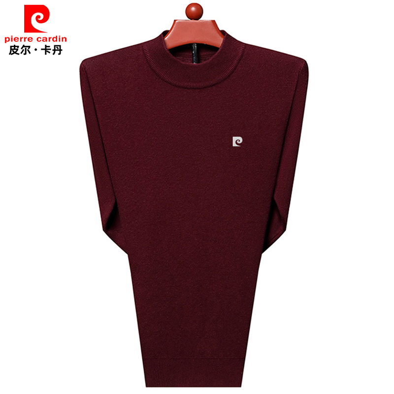 皮尔卡丹高端羊绒衫男半高领加厚加绒冬装爸爸毛衣休闲男士羊毛衫