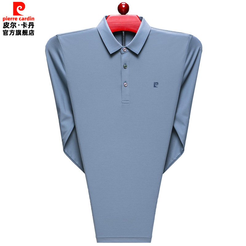 皮尔卡丹羊绒长袖t恤男春秋中老年打底秋衣爸爸装休闲翻领polo衫