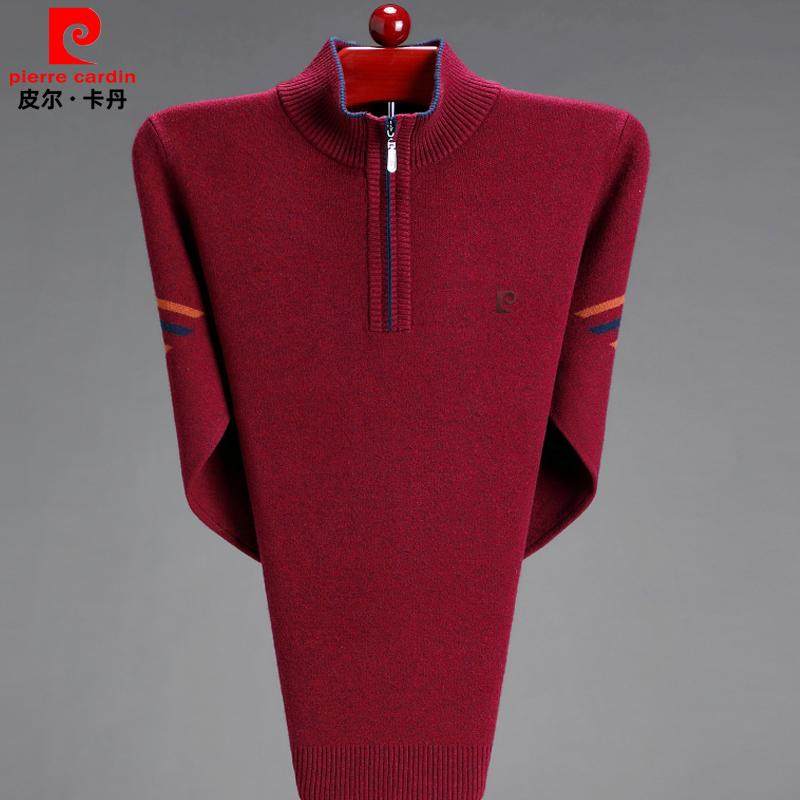 皮尔卡丹半高拉链领男士羊绒衫加厚冬季宽松针织衫男款保暖羊毛衫