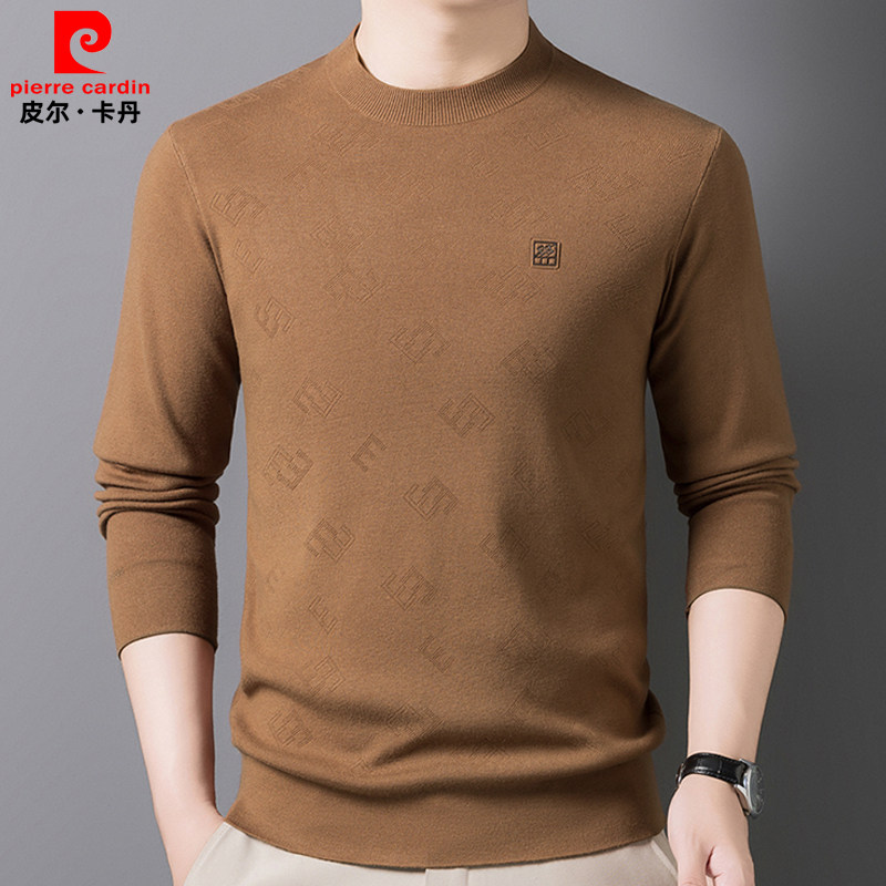 皮尔卡丹100%纯羊绒衫男士内搭圆领毛衣男款针织衫薄款男款打底衫