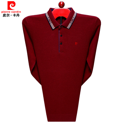 皮尔卡丹翻领羊绒衫男中年羊毛衫