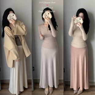 城南边儿12.8冬日舒适主义~仿羊绒粗包芯纱束腰直筒裙长裙半身裙