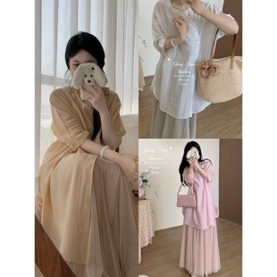 【11.9开119元3件】4.14中式茶服~一卷清梦珍珠扣中长款上衣文艺