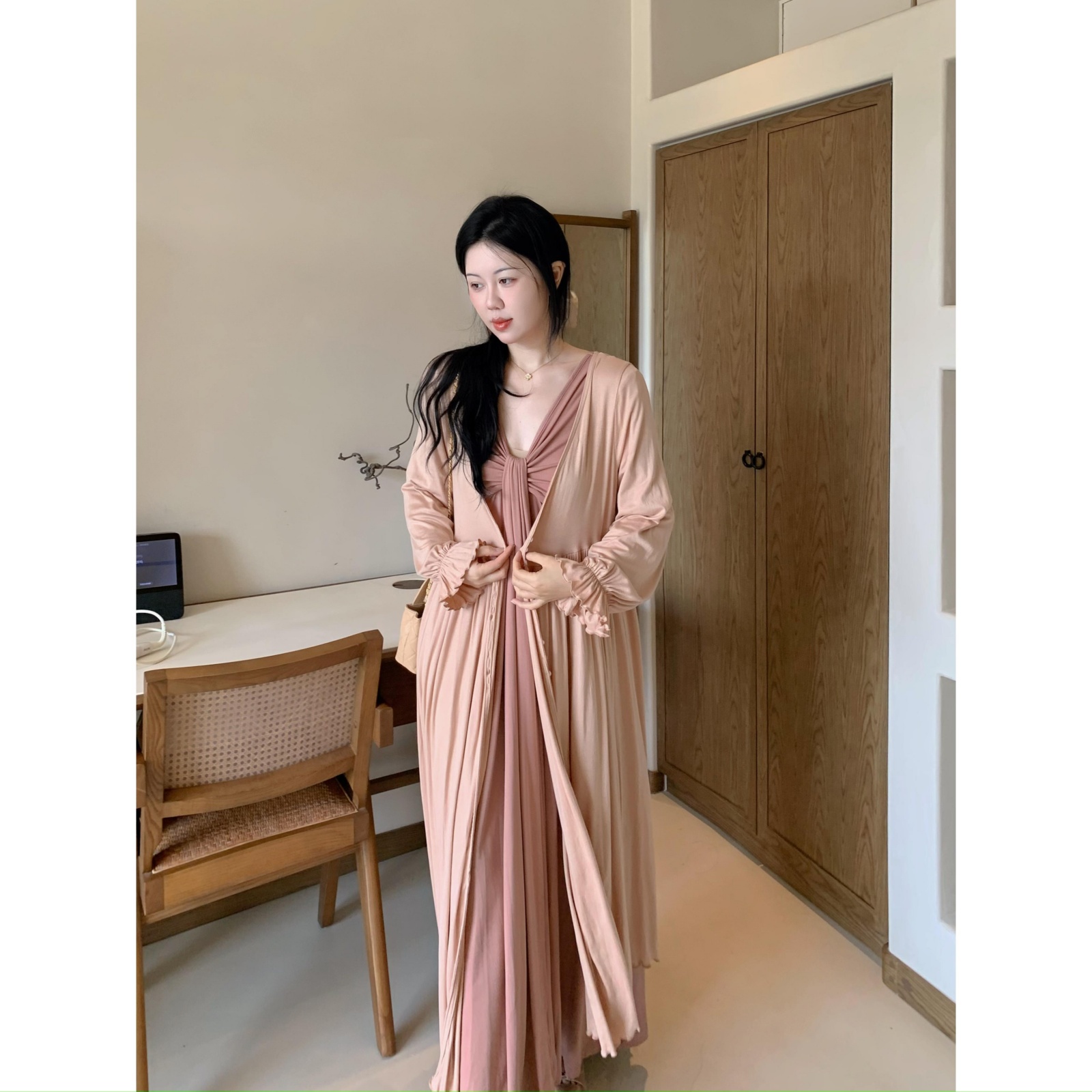 城南边儿9.13落日沙漠~系扣开衫连衣裙套组弹力细螺纹舒适棉