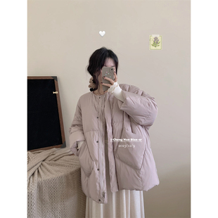 城南边儿12.9 奶油色羽绒服 中长款白鸭绒面包服冬