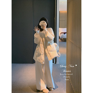 城南边儿12.9奶油色羽绒服~新色 中长款白鸭绒面包服冬