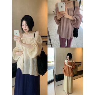 城南边儿7.24“清\透\凉”苎麻4色一字肩上衣花边袖甜美长袖麻料