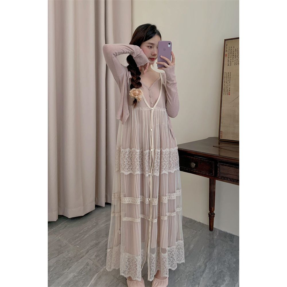 甜美套裙蕾丝拼接两件套