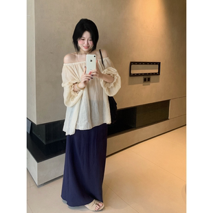 城南边儿7.24晚风藏蓝~长\中裙两个长度松紧腰纯棉柔棉纱料半身裙