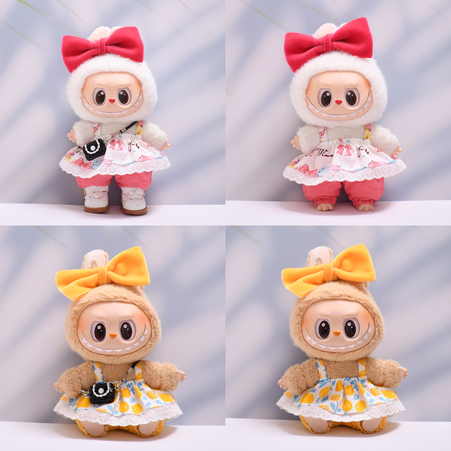 一二三代挂件labubu衣服蝴蝶结裙子套装吊卡马卡龙拉布布着替娃衣