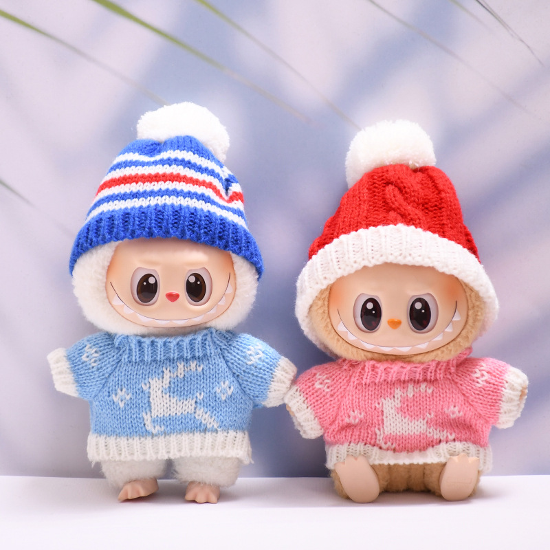 Labubu新年衣服一二三代前方高能挂件拉布布圣诞节娃衣毛衣套装萌