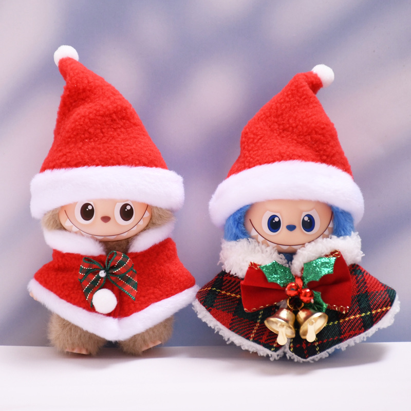 LABUBU4娃衣四代搪胶挂件LABUBU4.0迷你拉布布衣服圣诞节帽子着替