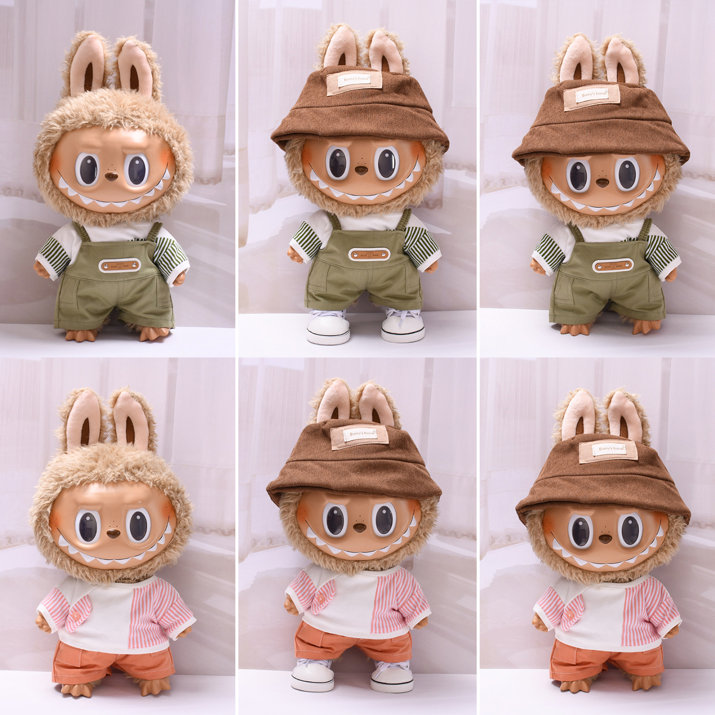 37cm拉布布着替labubu衣服休闲背带裤套装搪胶公仔Labubu换装娃衣