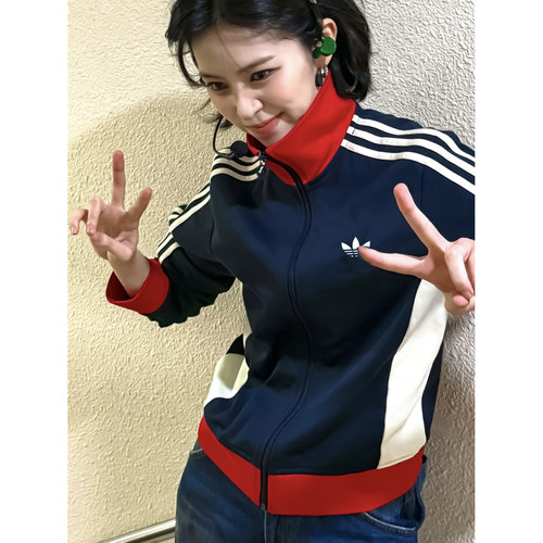 申留真同款春秋撞色立领夹克外套