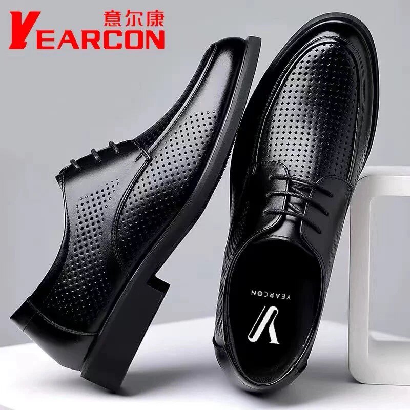 意尔康男鞋2025新款真皮镂空透气软底商务正装皮鞋男士休闲鞋子男