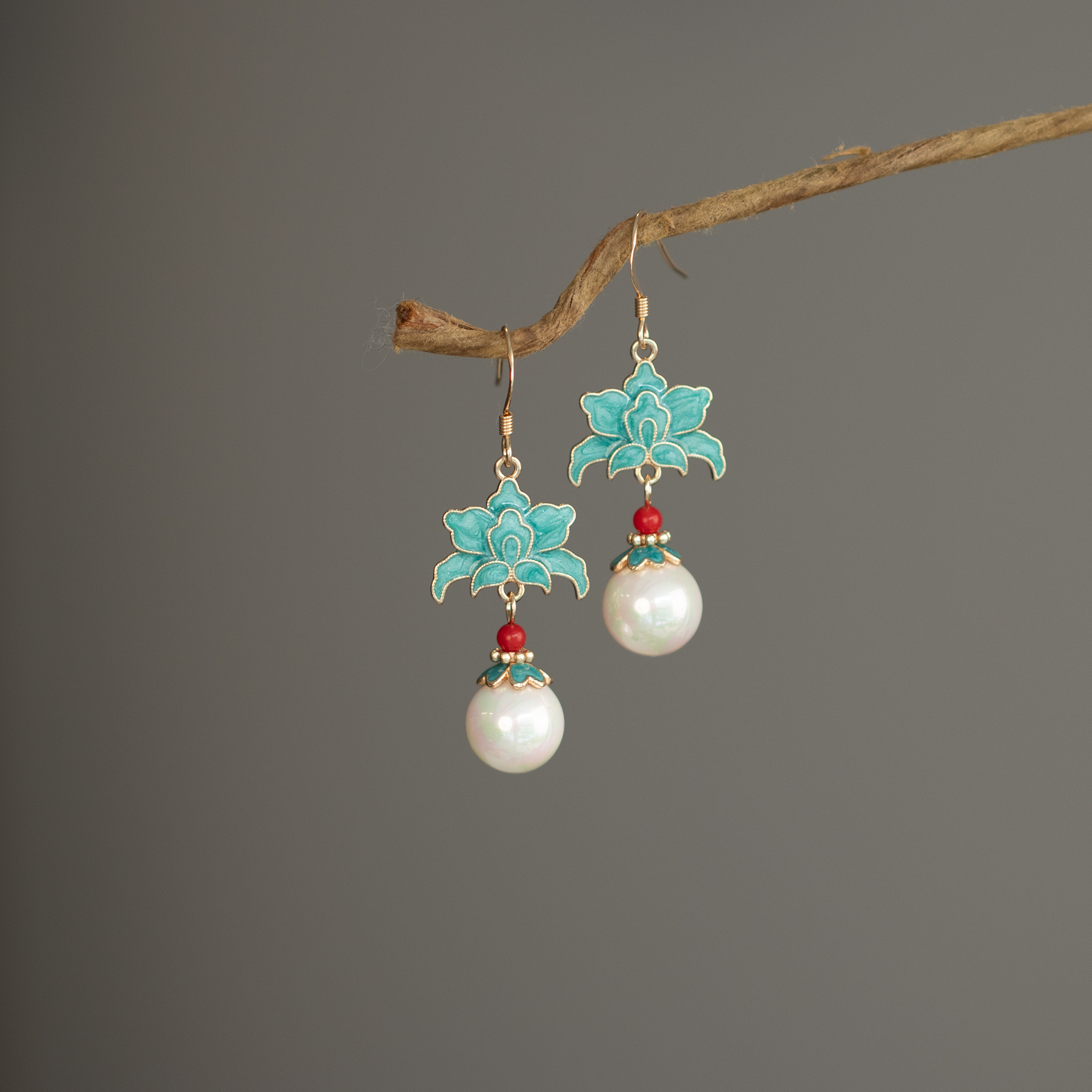 仿点翠古风耳环旗袍国风耳饰耳夹