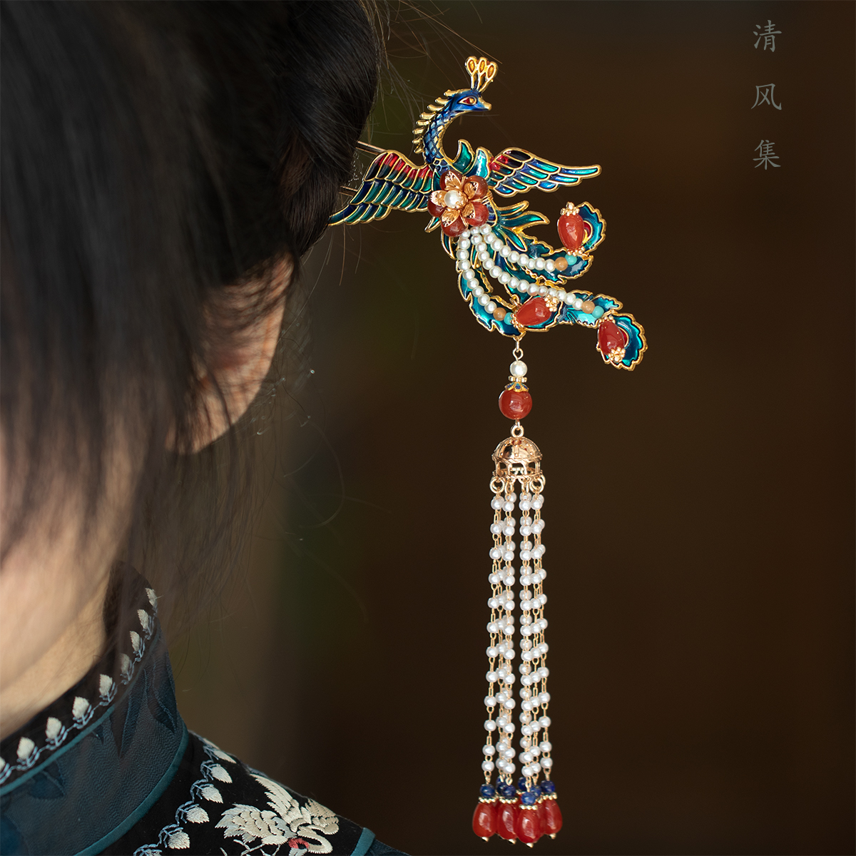 原创设计珐琅发簪汉服旗袍