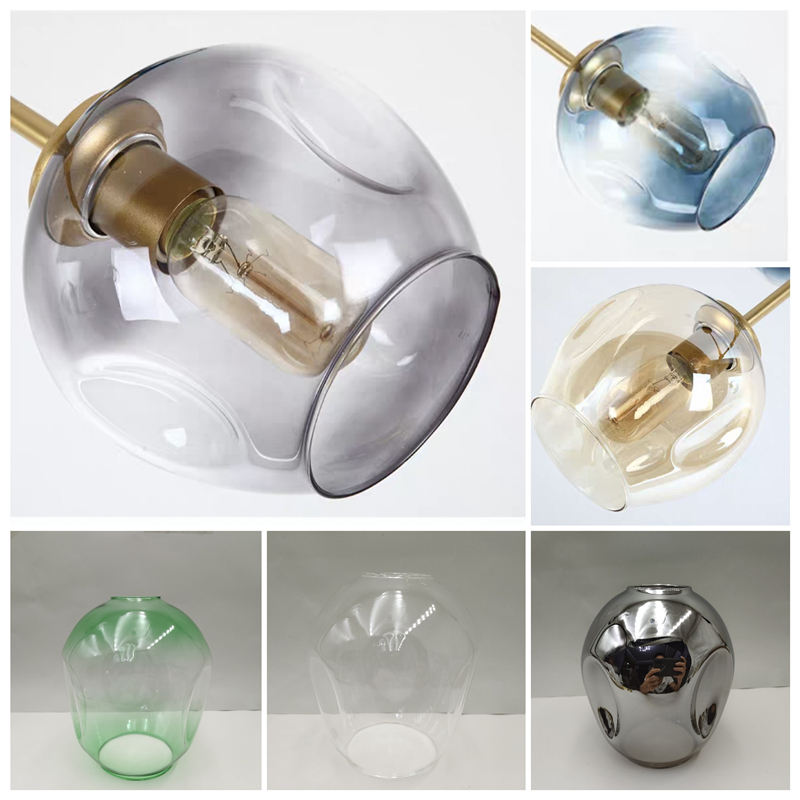 三个凹分子灯透明琥珀渐变灰蓝茶色魔豆吊灯玻璃灯罩外壳配件大全